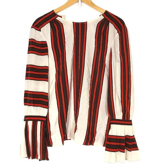 Tory Burch Maverick Top 100% Silk Flare Sleeve Striped Ivory Red NWT 0 - Picture 4 of 12